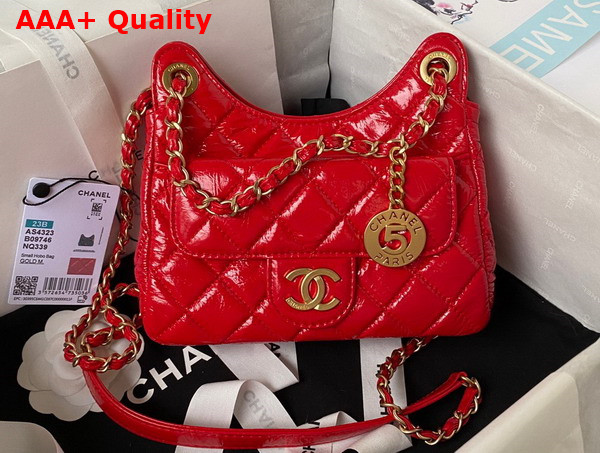 Chanel Small Hobo Handbag in Red Shiny Crumpled Calfskin Gold Tone Metal AS4323 Replica