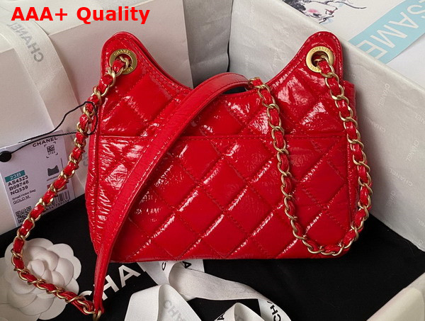 Chanel Small Hobo Handbag in Red Shiny Crumpled Calfskin Gold Tone Metal AS4323 Replica