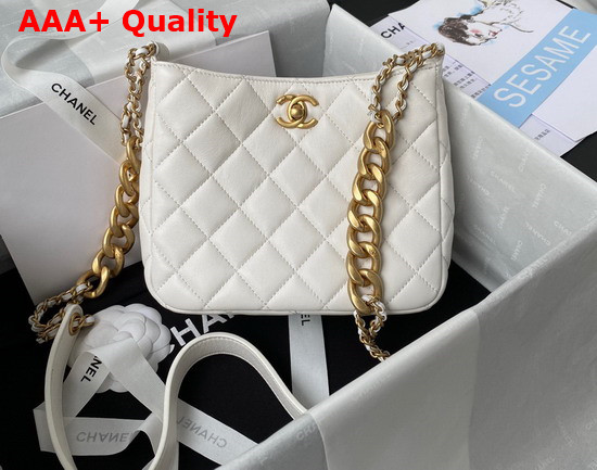 Chanel Small Hobo Handbag in White Lambskin Gold Tone Metal Replica