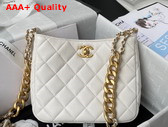 Chanel Small Hobo Handbag in White Lambskin Gold Tone Metal Replica