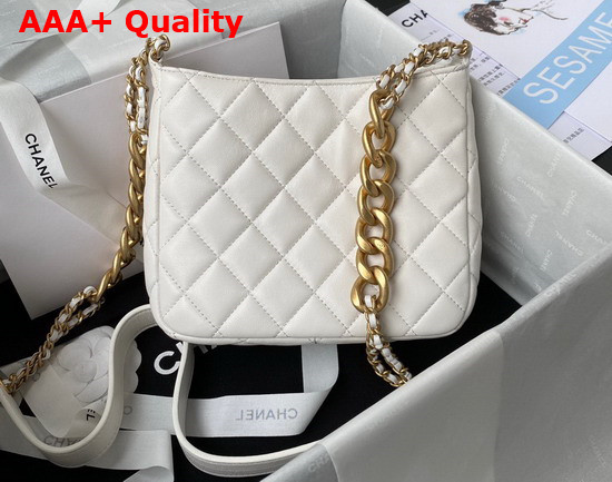 Chanel Small Hobo Handbag in White Lambskin Gold Tone Metal Replica