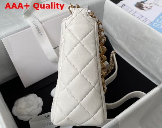 Chanel Small Hobo Handbag in White Lambskin Gold Tone Metal Replica