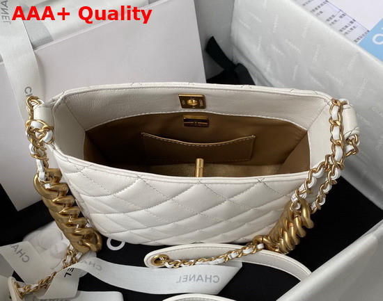 Chanel Small Hobo Handbag in White Lambskin Gold Tone Metal Replica