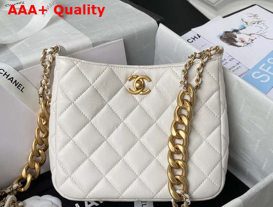 Chanel Small Hobo Handbag in White Lambskin Gold Tone Metal Replica