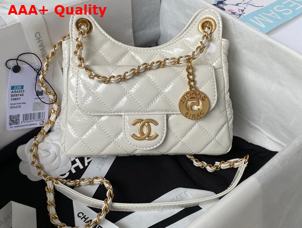 Chanel Small Hobo Handbag in White Shiny Crumpled Calfskin Gold Tone Metal AS4323 Replica