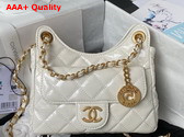 Chanel Small Hobo Handbag in White Shiny Crumpled Calfskin Gold Tone Metal AS4323 Replica