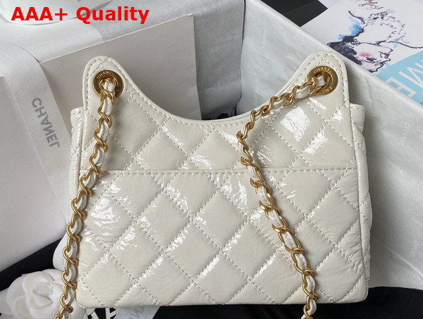 Chanel Small Hobo Handbag in White Shiny Crumpled Calfskin Gold Tone Metal AS4323 Replica