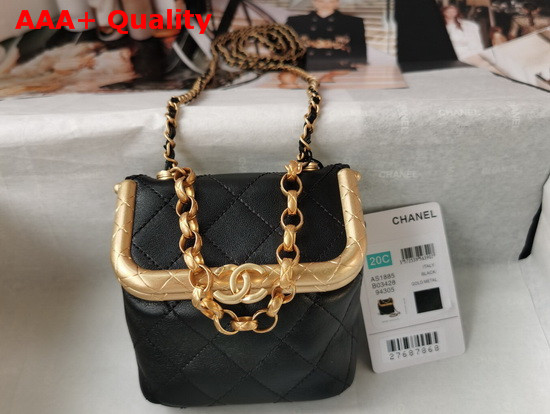 Chanel Small Kiss Lock Bag Black Lambskin and Gold Tone Metal AS1885 Replica