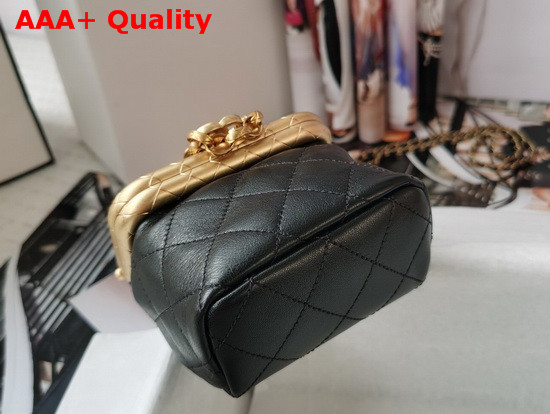 Chanel Small Kiss Lock Bag Black Lambskin and Gold Tone Metal AS1885 Replica