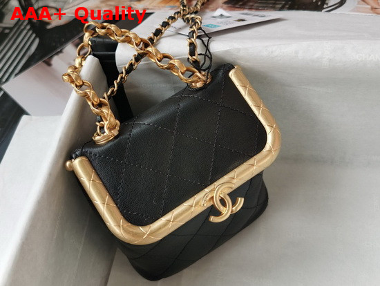 Chanel Small Kiss Lock Bag Black Lambskin and Gold Tone Metal AS1885 Replica