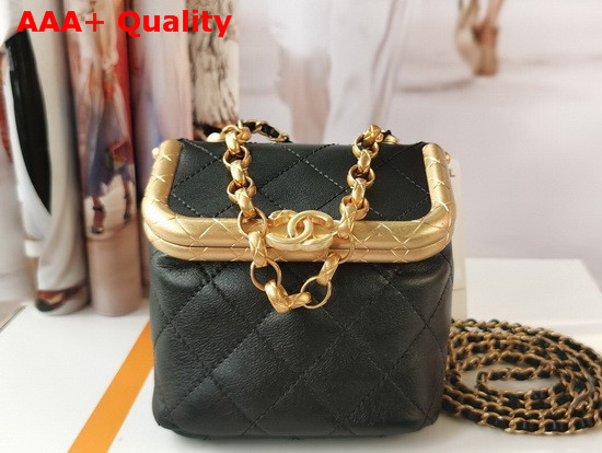 Chanel Small Kiss Lock Bag Black Lambskin and Gold Tone Metal AS1885 Replica