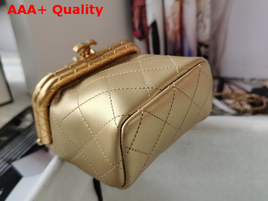 Chanel Small Kiss Lock Bag Gold Metallic Lambskin and Gold Tone Metal AS1885 Replica