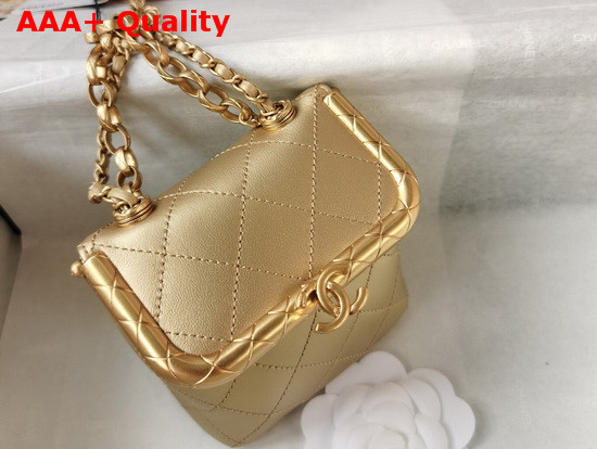 Chanel Small Kiss Lock Bag Gold Metallic Lambskin and Gold Tone Metal AS1885 Replica