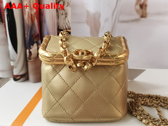 Chanel Small Kiss Lock Bag Gold Metallic Lambskin and Gold Tone Metal AS1885 Replica