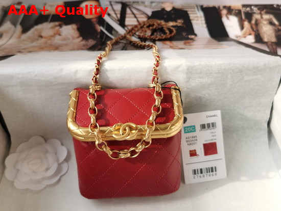 Chanel Small Kiss Lock Bag Red Lambskin and Gold Tone Metal AS1885 Replica