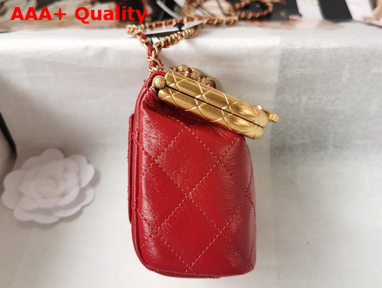 Chanel Small Kiss Lock Bag Red Lambskin and Gold Tone Metal AS1885 Replica