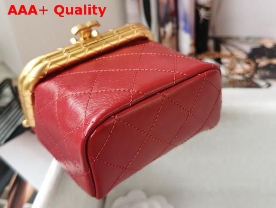 Chanel Small Kiss Lock Bag Red Lambskin and Gold Tone Metal AS1885 Replica