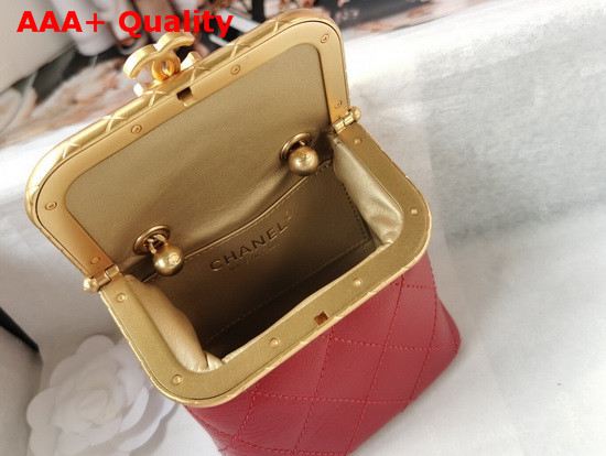 Chanel Small Kiss Lock Bag Red Lambskin and Gold Tone Metal AS1885 Replica