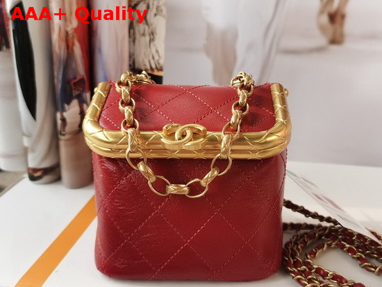 Chanel Small Kiss Lock Bag Red Lambskin and Gold Tone Metal AS1885 Replica