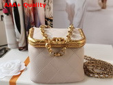 Chanel Small Kiss Lock Bag White Lambskin and Gold Tone Metal AS1885 Replica