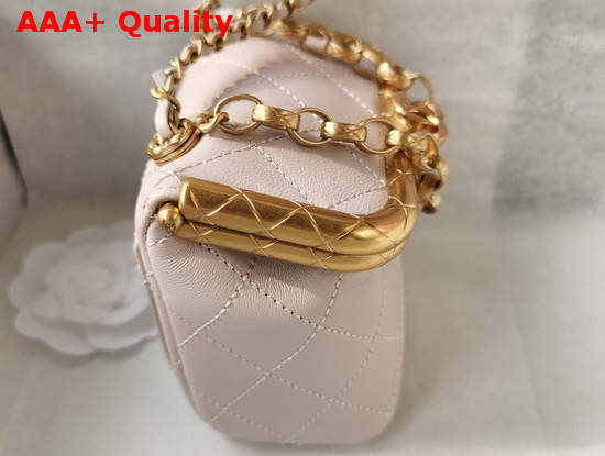 Chanel Small Kiss Lock Bag White Lambskin and Gold Tone Metal AS1885 Replica