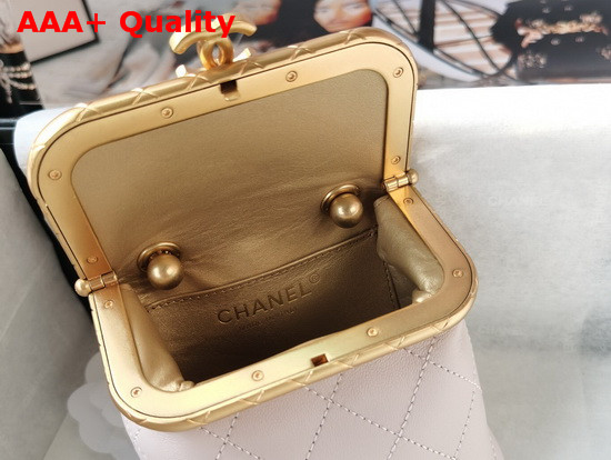 Chanel Small Kiss Lock Bag White Lambskin and Gold Tone Metal AS1885 Replica