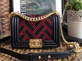 Chanel Small Le Boy Black Lambskin and Dark Red Tweed for Sale