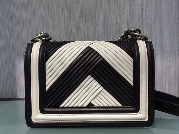 Chanel Small Le Boy Flap Bag Pleated Calfskin Black and White for Sale