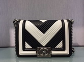 Chanel Small Le Boy Flap Bag Pleated Calfskin Black and White for Sale