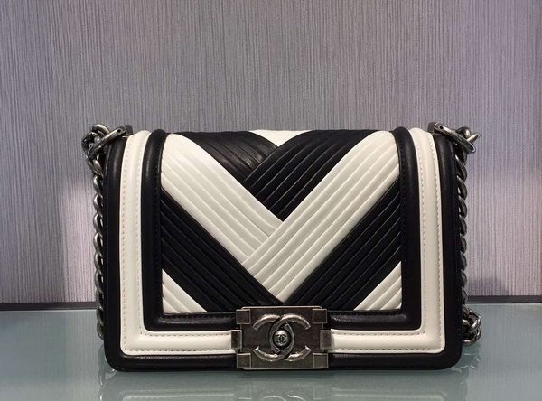 Chanel Small Le Boy Flap Bag Pleated Calfskin Black and White for Sale