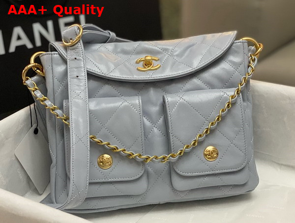 Chanel Small Messenger Bag in Light Blue Calfskin Replica