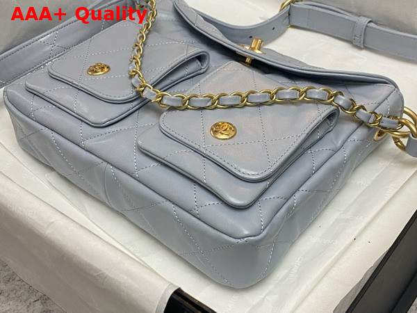 Chanel Small Messenger Bag in Light Blue Calfskin Replica