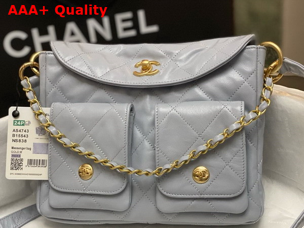 Chanel Small Messenger Bag in Light Blue Calfskin Replica