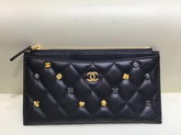 Chanel Small Pouch with Metal Flower Studs Black Lambskin A81797