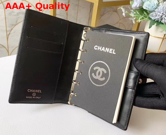 Chanel Small Quilted Leather Cover Note Book Black Quilted Lambskin Replica