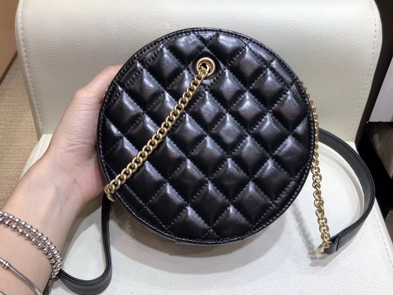 Chanel Small Round Bag Black Crumpled Calfskin Cotton and Gold Tone Metal AS0075