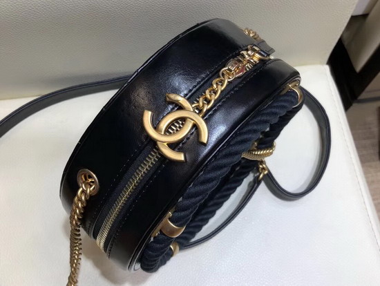 Chanel Small Round Bag Black Crumpled Calfskin Cotton and Gold Tone Metal AS0075