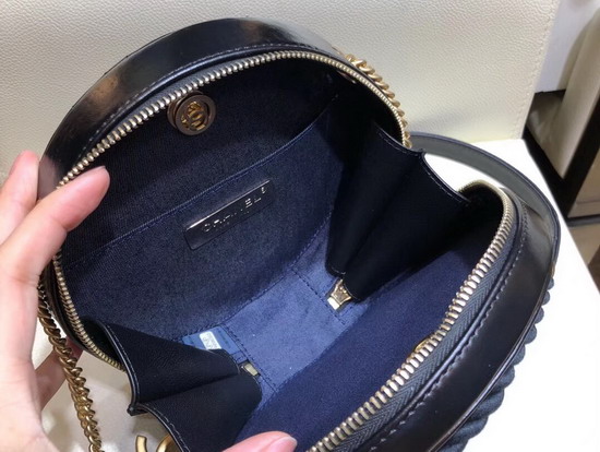 Chanel Small Round Bag Black Crumpled Calfskin Cotton and Gold Tone Metal AS0075