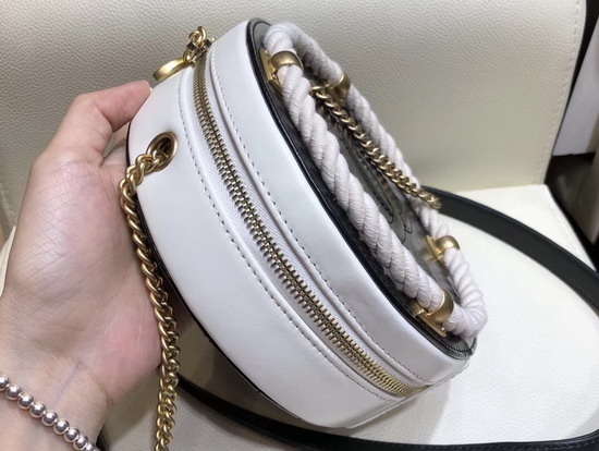 Chanel Small Round Bag Crumpled Calfskin Cotton and Gold Tone Metal AS0075 Black and White