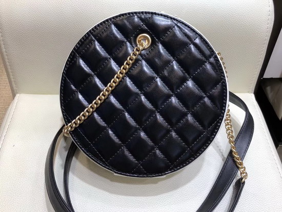 Chanel Small Round Bag Crumpled Calfskin Cotton and Gold Tone Metal AS0075 Black and White