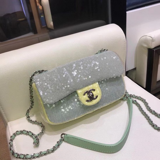 Chanel Small Sequin Flap Bag Light Green