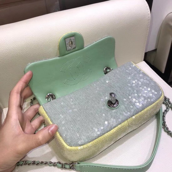 Chanel Small Sequin Flap Bag Light Green