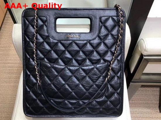 Chanel Small Shopping Bag Aged Calfskin Charms and Gold Tone Meetal Black AS1431 Replica