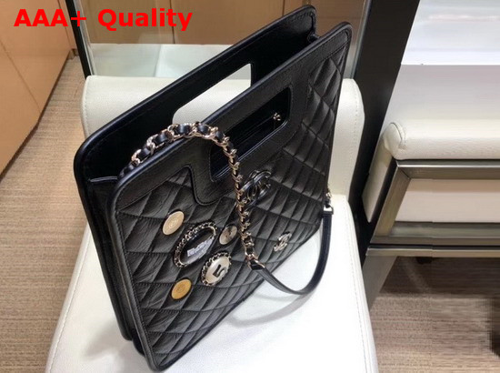 Chanel Small Shopping Bag Aged Calfskin Charms and Gold Tone Meetal Black AS1431 Replica