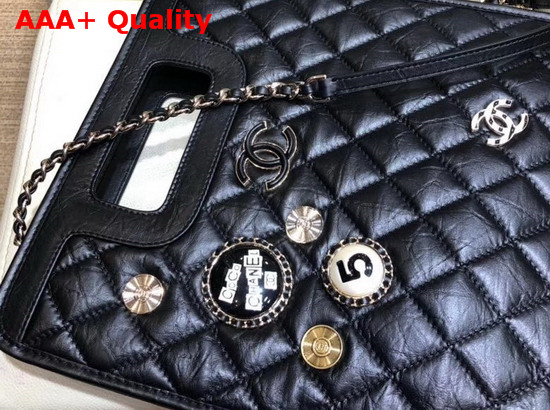 Chanel Small Shopping Bag Aged Calfskin Charms and Gold Tone Meetal Black AS1431 Replica