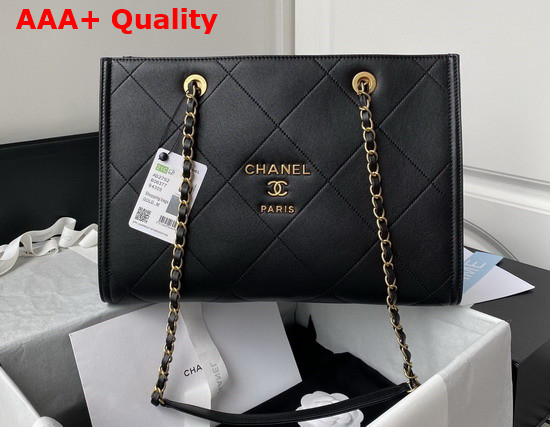 Chanel Small Shopping Bag Calfskin Gold Tone Metal Black Ref AS2752 Replica