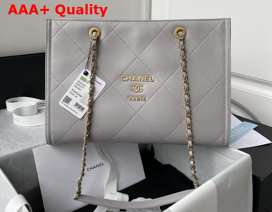 Chanel Small Shopping Bag Calfskin Gold Tone Metal Gray Ref AS2752 Replica