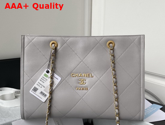 Chanel Small Shopping Bag Calfskin Gold Tone Metal Gray Ref AS2752 Replica