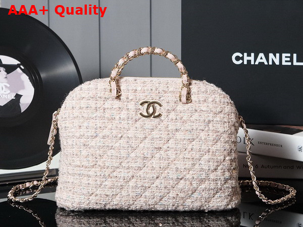 Chanel Small Shopping Bag Cotton Wool Tweed Sequins Gold Tone Metal Light Pink Beige and Ecru AS3969 Replica