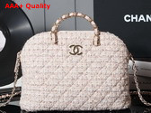 Chanel Small Shopping Bag Cotton Wool Tweed Sequins Gold Tone Metal Light Pink Beige and Ecru AS3969 Replica